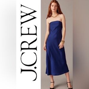 J. Crew Collection strapless Gwyneth blue slip dress in luster charmeuse